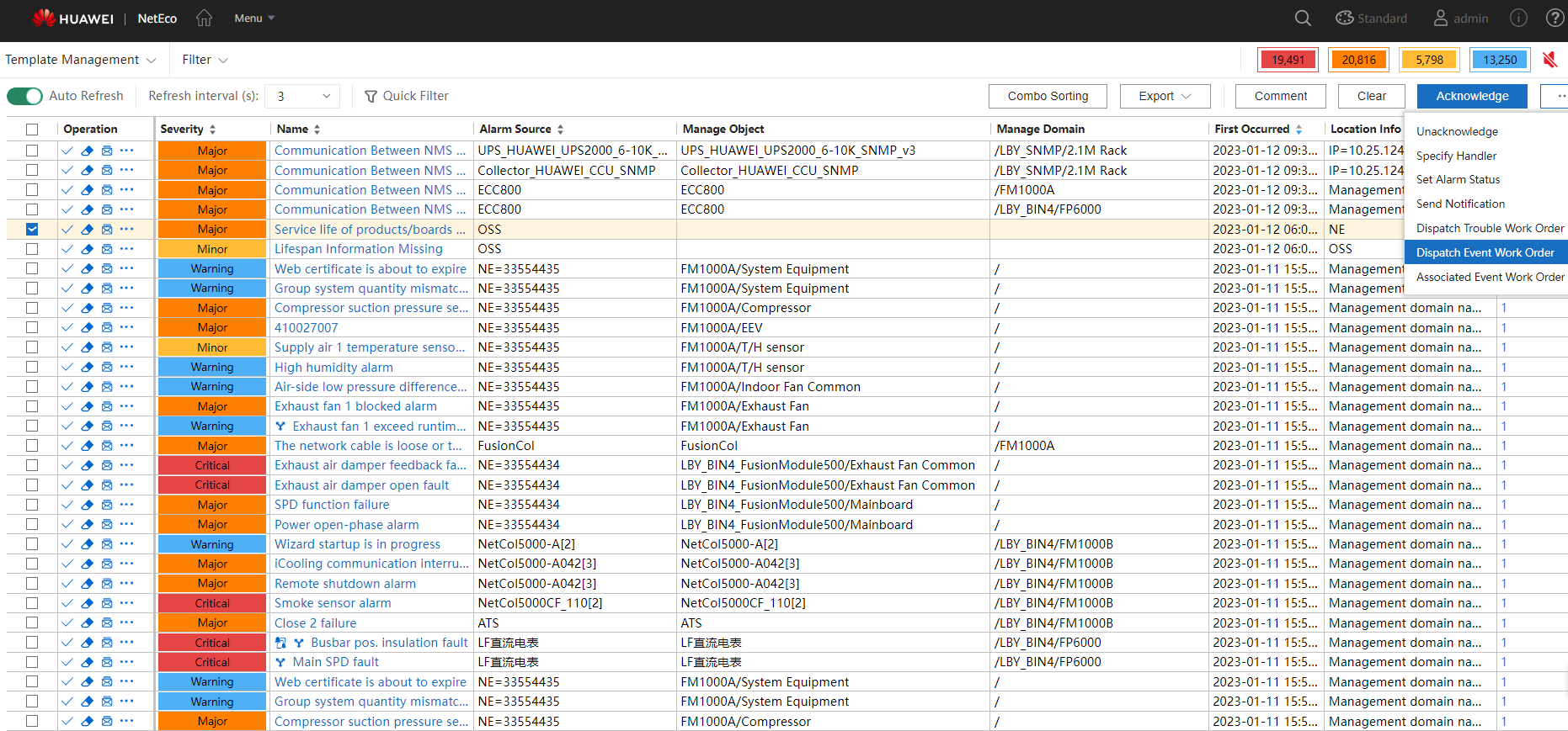 Alarm dispatch event work order