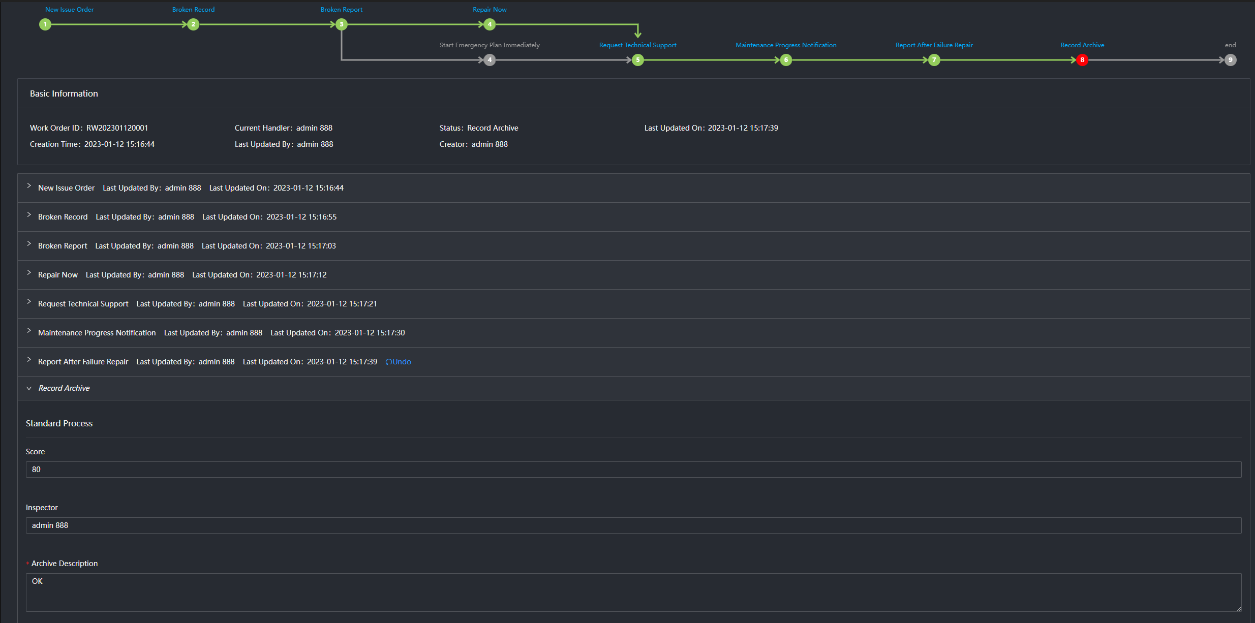Repair management-task details