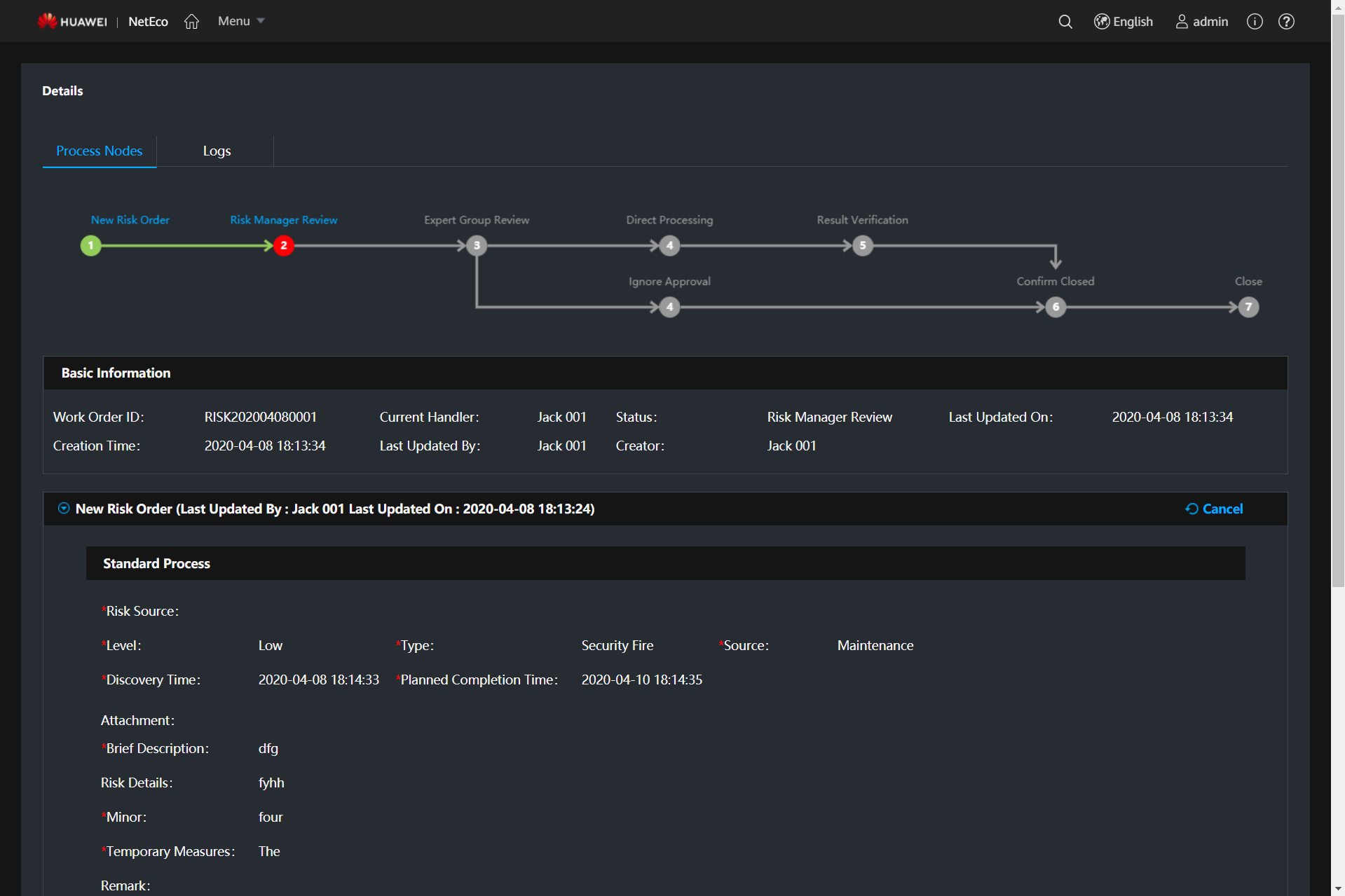 Risk management- task details
